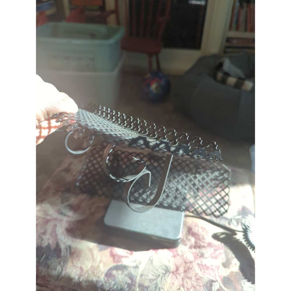 2 Vintage Black Metal Mesh Wall Shelves MCM Filigree Stamp Cut - Picture 5 of 11